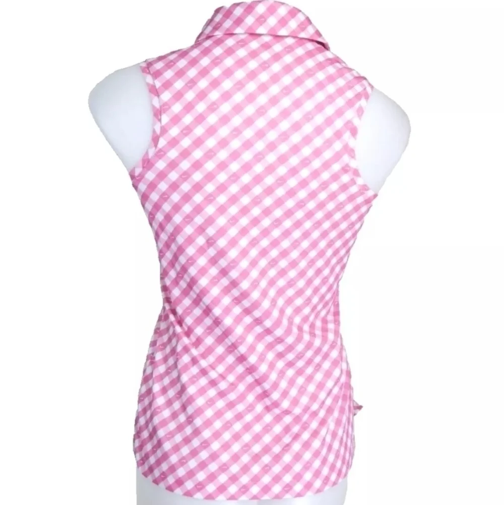Nike Dri Fit Victory Sleeveless Polo Pink Gingham